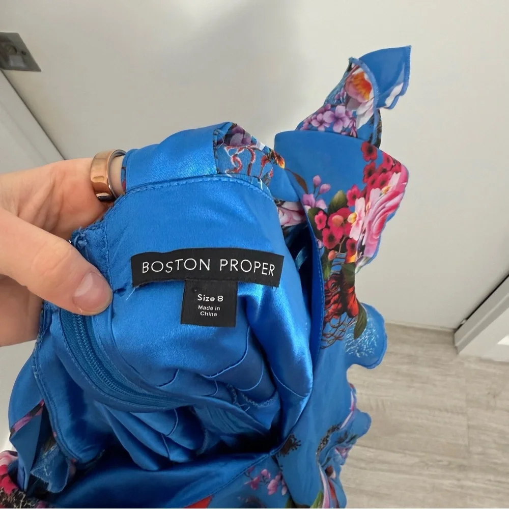 Boston Proper Blue Floral Ruffle Maxi Dress 8 Easter Spring Preppy Cottagecore - Picture 6 of 13